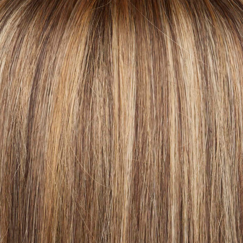 Bronze Hazelnut-R  -  A dark brown root and a blend of warm blonde, cool light blonde and dark brown tones.