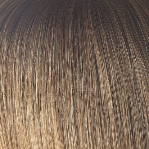 Macadamia-LR  -  The warm rich ombre of the macadamia brown roots blend through into soft, golden blond and walnut cream slices. With a luxury, velvet finish, Macadamia-LR looks great in long and mid length styles.