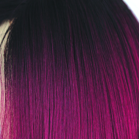 Plum Dandy  -  WOW! This rooted vibrant master piece is wickedly stunning. Plum Dandy has a dark brown root that contrasts into a punchy plumb, red violet and raspberry rouges. This red is seductive and gorgeous and is one of our high heat colors.