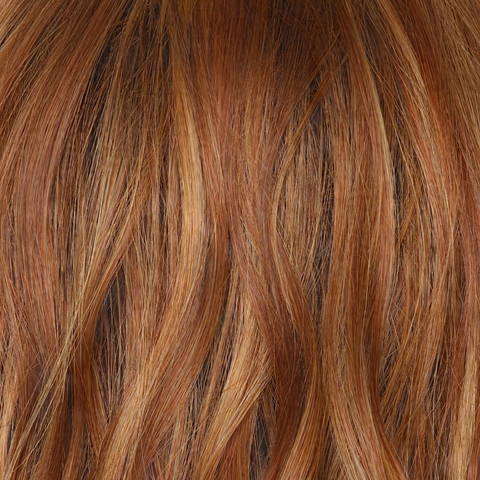 Rusty Sunrise-R - Merge of deep, earthy auburn tone with light copper blond highlights. The dark brown root offers a balance of depth and complements various skin tones.                 